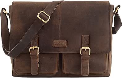 LEABAGS Leather Briefcases for Men - Genuine Leather Cambridge 15 Inch Laptop Bag - Messenger Bag Vintage Shoulder Bag