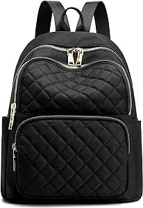 Gazigo Backpack for Women, Nylon Travel Backpack Purse Black Shoulder Bag Small Casual Daypack for Womens(Black Quilted)