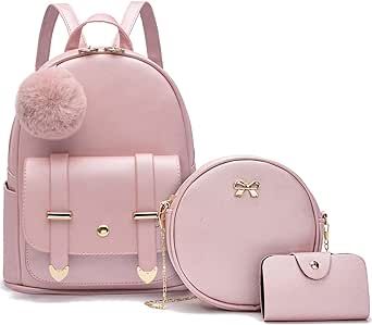 I IHAYNER Mini Backpack Purse for Teen Girls 3-PCS Fashion Backpack Cute Travel Daypacks Women Pompom Backpack Shoulder Bag