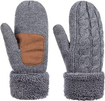 Mittens for Women Cold Weather, Womens Mittens Wool Knit Warm Thermal Fleece Lined, Winter Gloves with Touchscreen Fingers