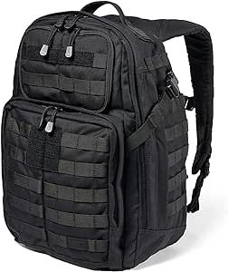 5.11 Tactical Backpack, Rush 24 2.0, Military Molle Pack, CCW and Laptop Compartment, 37 Liter, Medium, Style 56563, Black