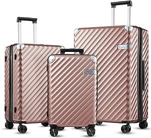 LUGGEX 3 Piece Luggage Sets with Spinner Wheels - 100% Polycarbonate Expandable Hard Suitcases with Wheels - Travel Luggage TSA Approve (Rose Gold, 20/24/28)