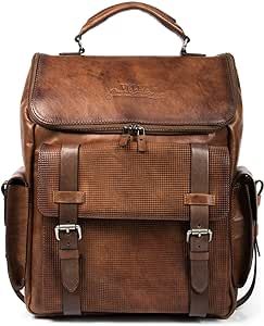 VELEZ Full Grain Leather Backpack for Men - 15.6 Inch Laptop Bag - Tan Designer Bookbag - Business Mens Computer Shoulder Bags
