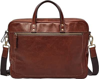 Fossil Men's Haskell Leather or Fabric Messenger Briefcase Work Laptop Bag for Men