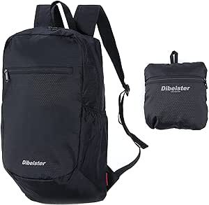 Dibeister lightweight foldable backpack - with YKK zipper, hiking backpack, camping outdoor holiday daily bag (Black)