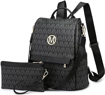 MKP Women Fashion Backpack Purse Multi Pockets Signature Anti-Theft Rucksack Travel Ladies Shoulder Bag Handbag 2Pcs