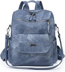Qyoubi Women's Leather Fashion Backpack Purse Anti-theft Ladies Casual Handbag Convertible Multipurpose Travel Bag Blue