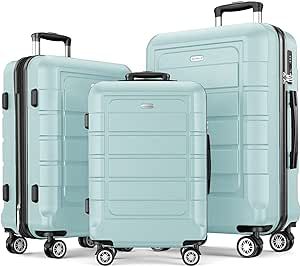 SHOWKOO Luggage Sets Expandable PC+ABS Durable Suitcase Double Wheels TSA Lock Mint Green-