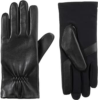 isotoner Women's Classic Stretch Leather Touchscreen Cold Weather Gloves, Fleece Lining