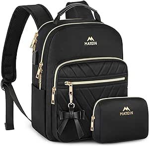 MATEIN Mini Backpack for Women, Waterproof Stylish Daypack Purse Shoulder Bag with USB Charging Port, Lightweight Small Casual Daily Travel, Ladies Gift for College Work, 2pcs Sets, Black