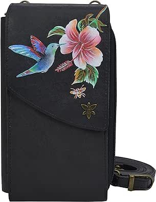 Anuschka Women's Hand Painted Genuine Vegetable Tanned Leather Crossbody Phone Case - RFID Protection, Removable Strap