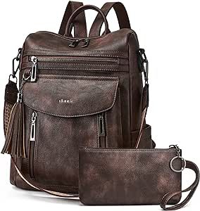 Shrrie Backpack Purse for Women Fashion Leather Backpack Purse Designer Travel Backpack Convertible Shoulder Bag with Wristlet