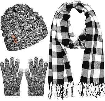 Aneco Winter Warm Knitted Scarf Beanie Hat and Gloves Set Men & Women's Soft Stretch Hat Scarf…