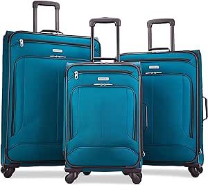 American Tourister Pop Max Softside Luggage with Spinner Wheels, Teal, 3-Piece Set (21/25/29)