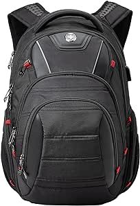 Swissdigital Design Circuit Men's Laptop Backpack for College and Business Travel with Integrated USB Charging Port and RFID Protection Fits Laptops up to 15.6 in, Black (J14-BR)