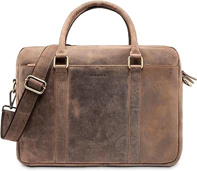 LEABAGS Leather Briefcase for Men Women - Genuine Buffalo Leather 15 Laptop Bag Istanbul - Shoulder Messenger Bag Vintage