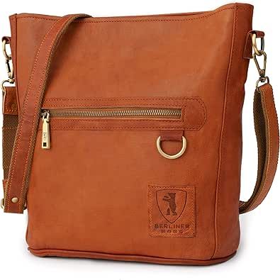 BERLINER BAGS Vintage Leather Shoulder Bag Siena, Crossbody Handbag for Women - Brown
